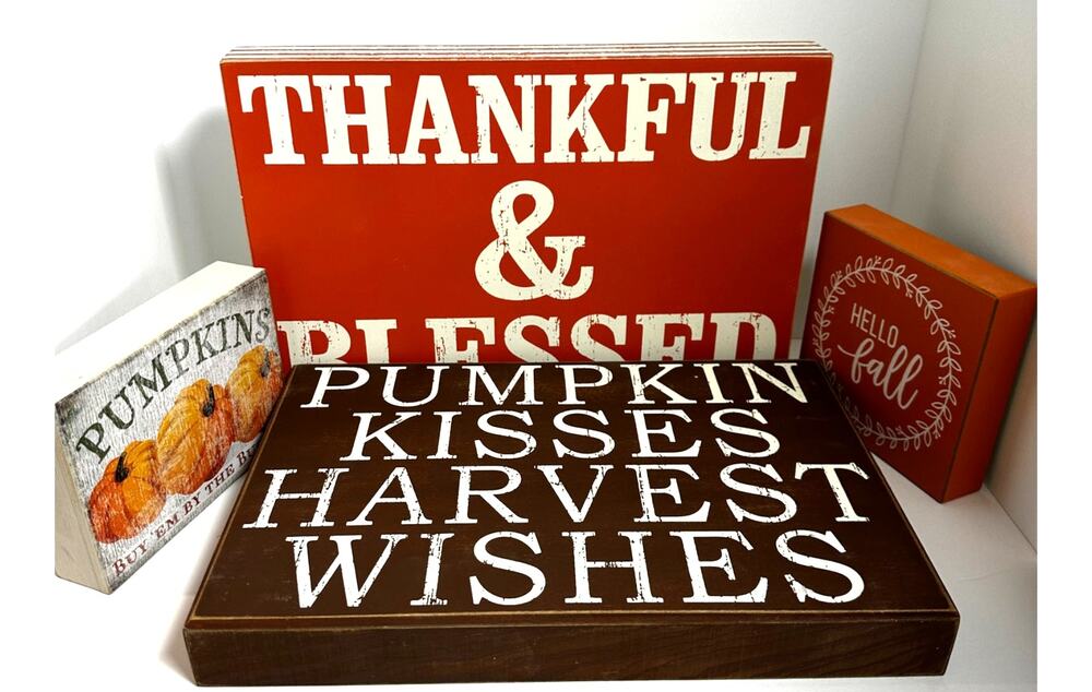 4 decorative signs pumpkin thankful blessed fall kisses harvest wishes